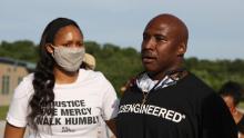 Jonathan Irons (right) alongside WNBA star Maya Moore, after being released from the Jefferson City Correctional Center.