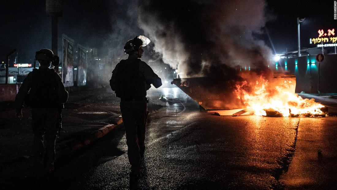 Israeli police patrol Lod during clashes on Wednesday, May 12.