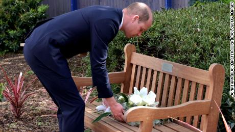 The Duke of Cambridge lays a wreath on the bench dedicated to Sergeant Ratana.