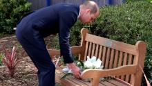 The Duke of Cambridge lays a wreath on the bench dedicated to Sergeant Ratana.