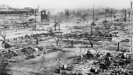 Ruins of Greenwood District after Race Riots, Tulsa, Oklahoma, USA, American National Red Cross Photograph Collection, June 1921. (Photo by: GHI/Universal History Archive/Universal Images Group via Getty Images)