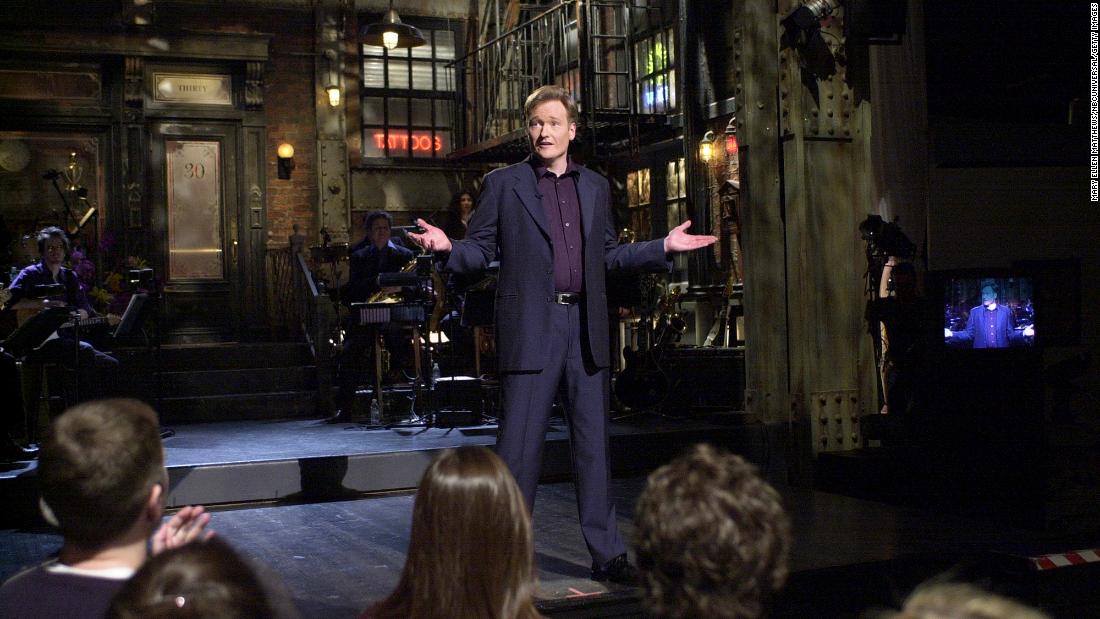 O&#39;Brien delivers a monologue as he hosts an episode of &quot;Saturday Night Live&quot; in 2001. Before he became famous, O&#39;Brien was a writer for the show.