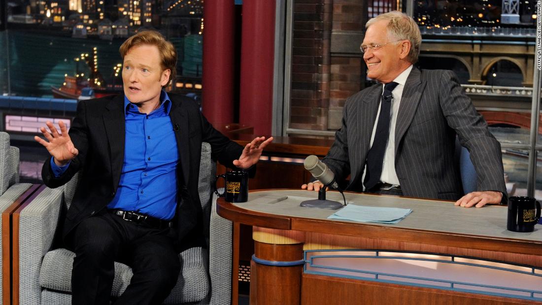 O&#39;Brien appears on Letterman&#39;s show in 2012. They discussed O&#39;Brien&#39;s short-lived stint as host of &quot;The Tonight Show&quot; and &lt;a href=&quot;https://latimesblogs.latimes.com/showtracker/2012/05/late-night-conan-obrien-and-david-letterman-bash-jay-leno-.html&quot; target=&quot;_blank&quot;&gt;had some fun at Jay Leno&#39;s expense.&lt;/a&gt;