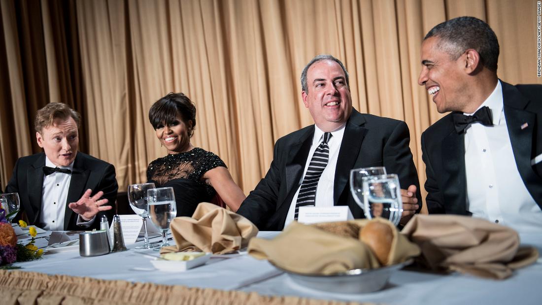 O&#39;Brien jokes with President Barack Obama as he hosted the White House Correspondents&#39; Association dinner in 2013. It was O&#39;Brien&#39;s second time hosting the event. He also hosted in 1995.