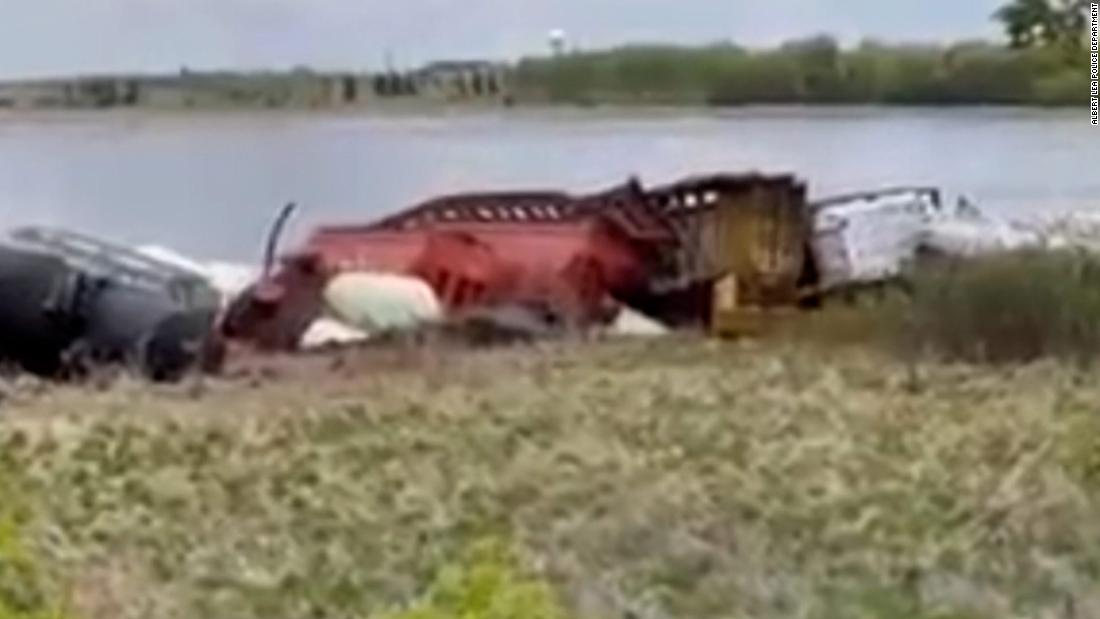 A 50-car train derailed in south Minnesota