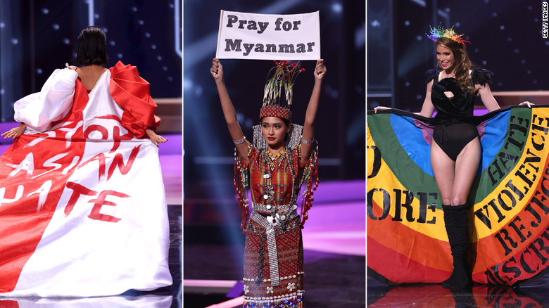 Miss Universe contestants unveil political messages during pageant