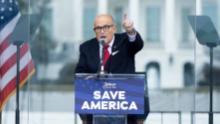 US President Donald Trump&#39;s personal lawyer Rudy Giuliani speaks to supporters from The Ellipse near the White House on January 6, 2021, in Washington, DC. - Thousands of Trump supporters, fueled by his spurious claims of voter fraud, are flooding the nation&#39;s capital protesting the expected certification of Joe Biden&#39;s White House victory by the US Congress. (Photo by Brendan Smialowski / AFP) (Photo by BRENDAN SMIALOWSKI/AFP via Getty Images)