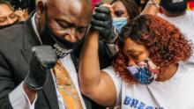 Crump and Tamika Palmer, mother of Breonna Taylor, on September 15, 2020, in Louisville, Kentucky. The city of Louisville had just announced it will institute police reforms and pay $12 million to the family for the killing of Breonna Taylor, who was fatally shot by Louisville police officers during a no-knock raid at her apartment on March 13, 2020. 