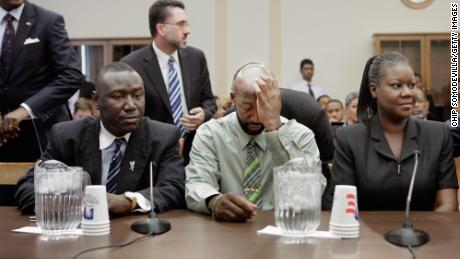 The parents of Trayvon Martin, Tracy Martin, center, and Sybrina Fulton, with Crump at a House Judiciary Committee briefing in Washington on March 27, 2012.