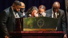 The family of Daunte Wright, the Rev. Al Sharpton and Crump give remarks during Daunte Wright's funeral at the Shiloh Temple International Ministries church in Minneapolis on April 22, 2021.