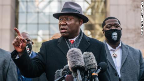 Attorney Ben Crump speaks at a news conference with members of George Floyd&#39;s family on March 29 in Minneapolis. 