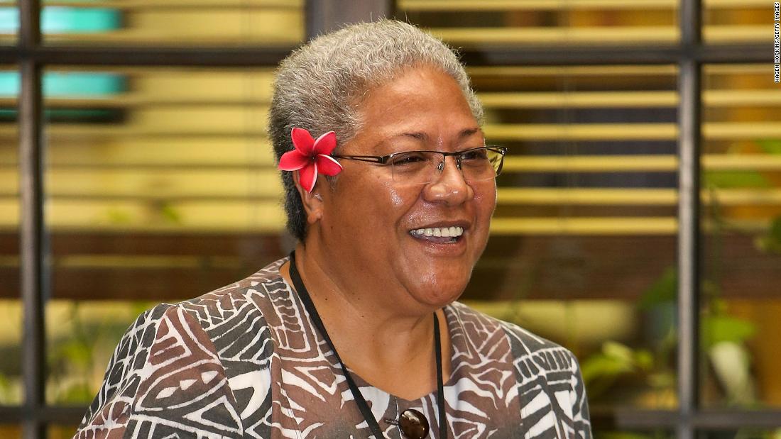 Pacific island swears in its first female PM in a tent after she is locked out of Parliament