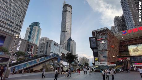 The 300-metre high SEG Plaza is seen after it began to shake, in Shenzhen in China&#39;s southern Guangdong province on May 18, 2021.