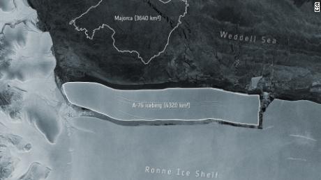 An enormous iceberg has calved from the western side of the Ronne Ice Shelf, lying in the Weddell Sea, in Antarctica.