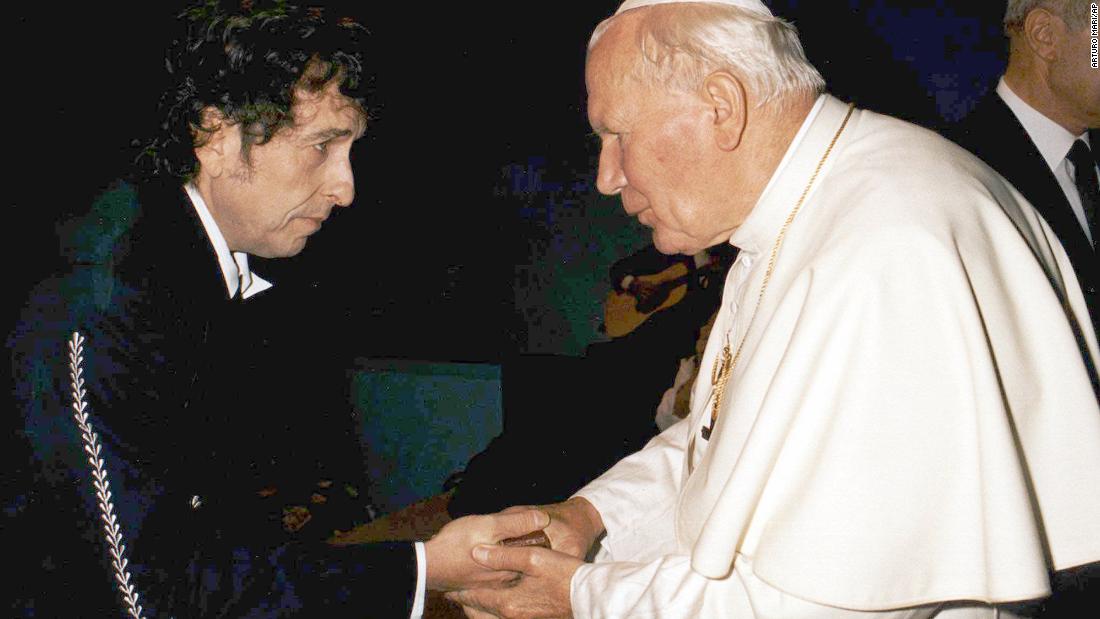 Pope John Paul II greets Dylan, who performed at a concert in the Pope&#39;s honor in Bologna, Italy, in 1997.