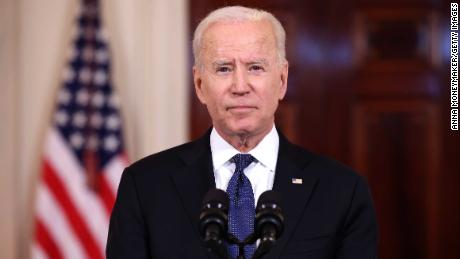 WASHINGTON, DC - MAY 20: U.S. President Joe Biden delivers remarks on the conflict in the Middle East from Cross- Hall of the White House on May 20, 2021 in Washington, DC. Israel and Hamas announced that they would agree to a cease-fire, which will take into effect on Friday, following days of fighting that claimed more than 200 lives. (Photo by Anna Moneymaker/Getty Images)