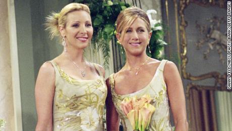 Lisa Kudrow as Phoebe Buffay and Jennifer Aniston as Rachel Green in &#39;The One With Monica and Chandler&#39;s Wedding,&#39; first broadcast in 2001.