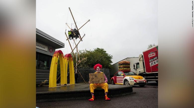 Animal and climate activists blockade McDonald’s distribution centers across England