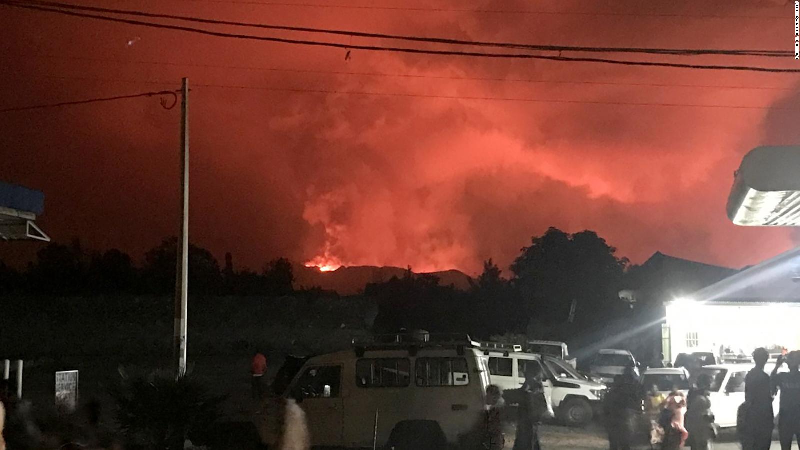 Mount Nyiragongo volcano: Lava flowing away from nearby ...