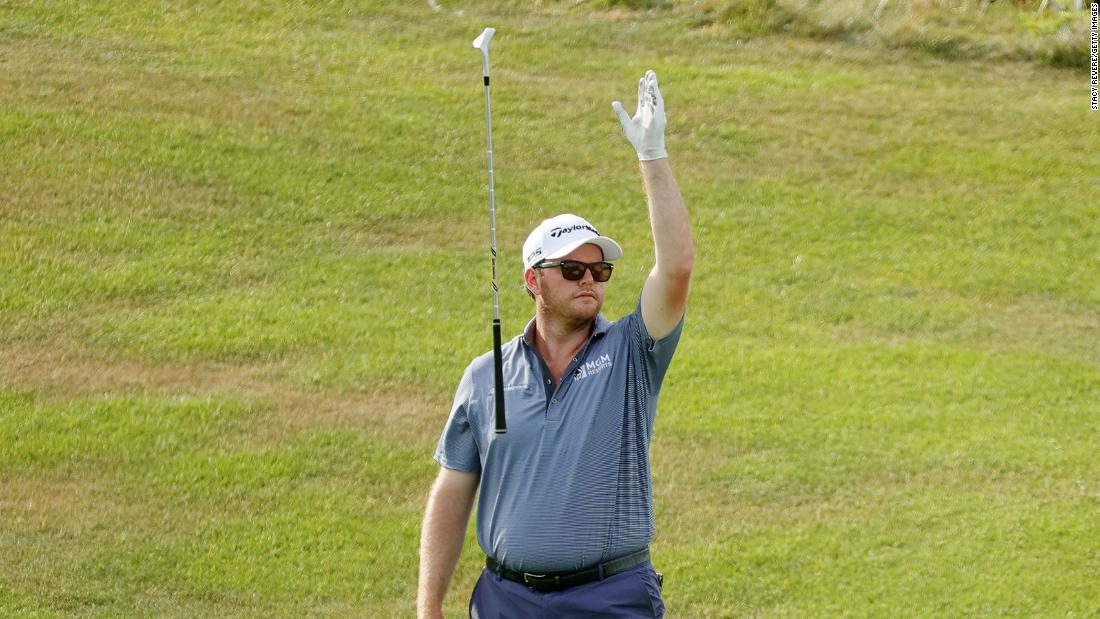 Harry Higgs reacts to a shot on the 17th hole.