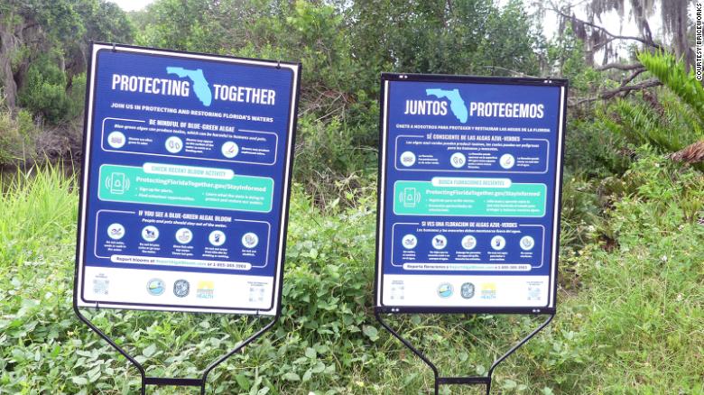 The Florida Department of Environmental Protection and the Florida Fish and Wildlife Conservation Commission have installed signs in Terra Ceia Preserve State Park warning of the dangers of blue green algae.