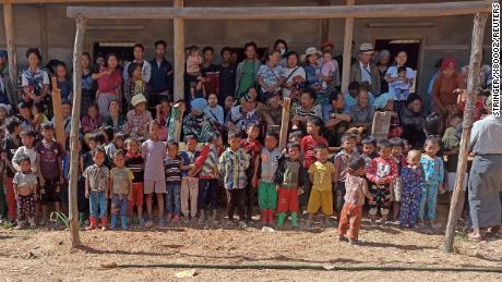 People displaced by fighting from Myanmar&#39;s northwestern town of Mindat are pictured in Chin State on May 20.