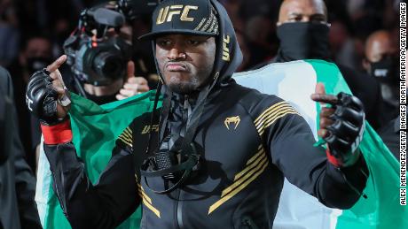 JACKSONVILLE, FL - APRIL 25: Kamaru Usman of Nigeria walk out during introductions to fight Jorge Masvidal of the United States during the Welterweight Title bout of UFC 261 at VyStar Veterans Memorial Arena on April 25, 2021 in Jacksonville, Florida.  (Photo by Alex Menendez/Getty Images)
