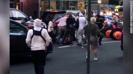 A bystander captured video of the incident in which a group attacked a Jewish man near Times Square.