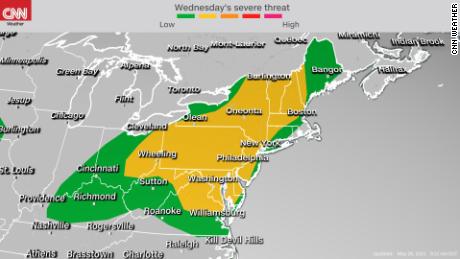 Storm Prediction Center&#39;s severe weather outlook for the Northeast Wednesday into Wednesday night