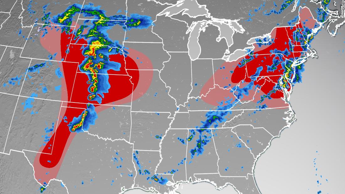 Severe storms usher in dramatic drop in temperatures across the Northeast as Plains see threat of tornadoes 
