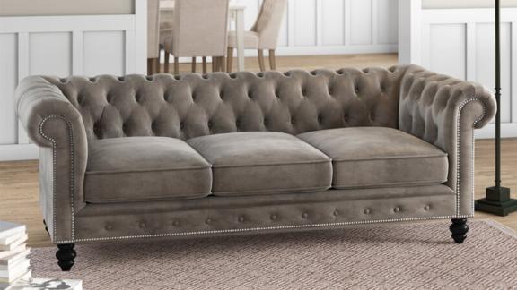 Birch Lane Eufaula Genuine Leather Rolled Arm Chesterfield Sofa