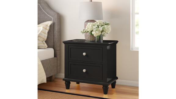 Three Posts Vulcan Black Rae 2-Drawer Nightstand