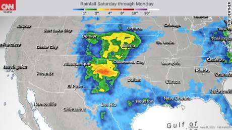 Forecast rainfall accumulations this weekend in the Plains