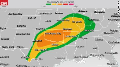 Storm Prediction Center&#39;s severe weather outlook Thursday into Thursday night