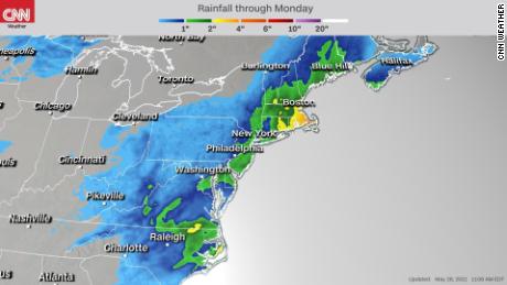Forecast rainfall accumulation for the Northeast through Monday