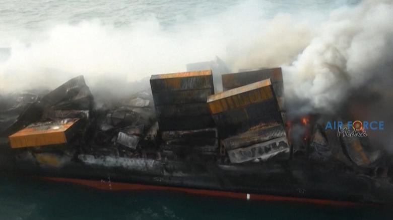 Burning for days, this container ship brings fear of oil spill