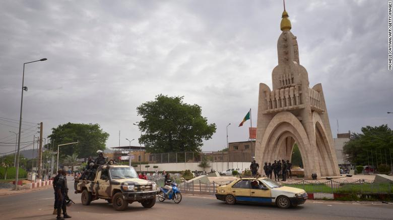 Members of Mali's National Guard are seen at Independence Square in Bamako on May 25.