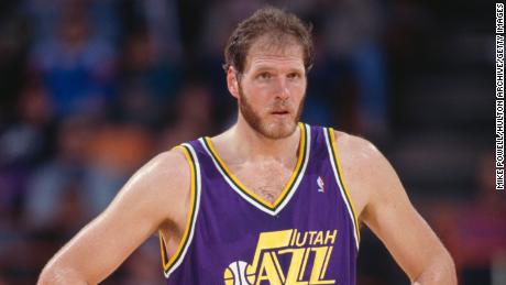 Utah Jazz center Mark Eaton during a game against the Los Angeles Lakers at the Forum arena in Los Angeles on January 9, 1991.