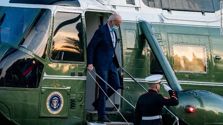 President Joe Biden steps off Marine One earlier this month after spending the weekend at Camp David.