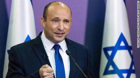 Naftali Bennett, leader of Israel&#39;s Yamina party, delivers a political statement at the Knesset in Jerusalem on Sunday.