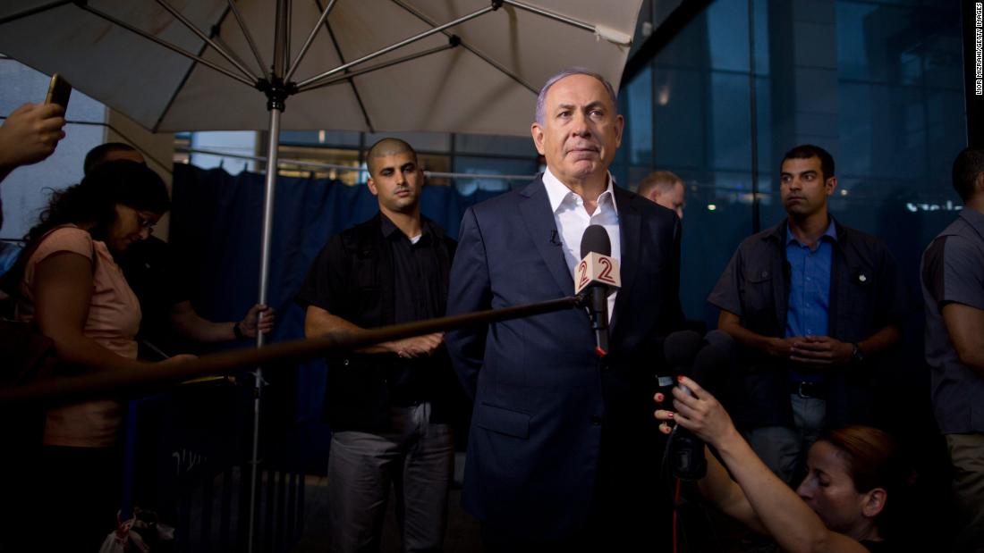 Netanyahu speaks to the press in Tel Aviv, Israel, in June 2016. A day earlier, two attackers identified as Palestinians opened fire at a popular food and shopping complex near the Israeli Defense Ministry in Tel Aviv, killing four Israelis and sending other patrons scrambling to safety.