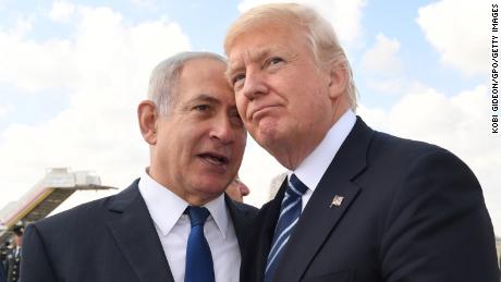 Netanyahu and Trump, pictured before the President&#39;s departure from Tel Aviv in May 2017. 