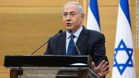 Israeli Prime Minister Benjamin Netanyahu delivers a political statement at the Knesset, the Israeli Parliament, in Jerusalem, on May 30, 2021.