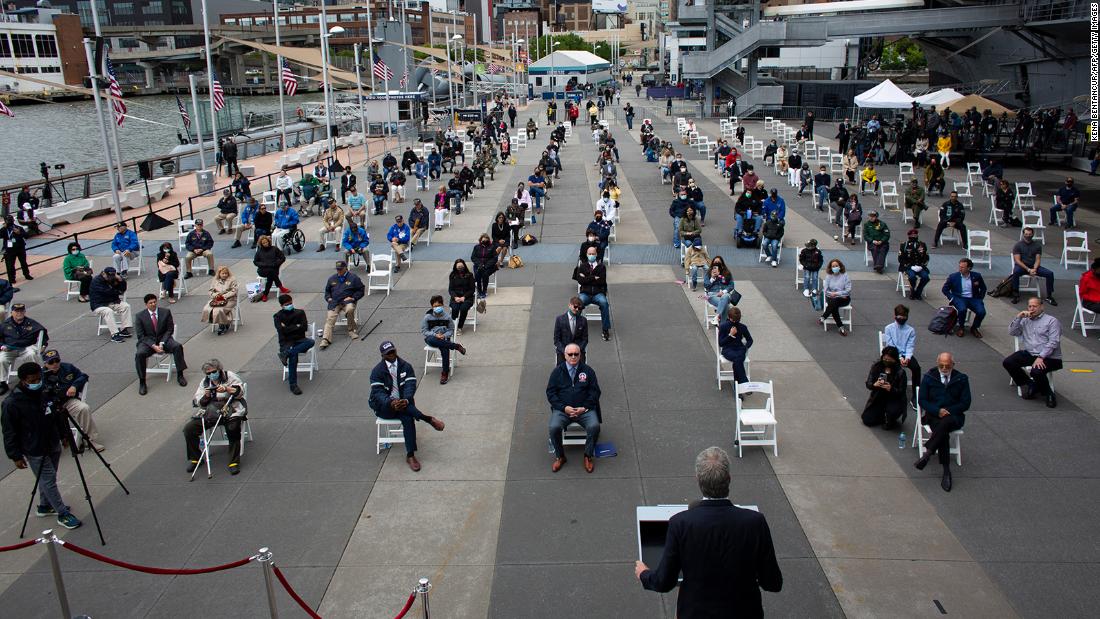 New York Mayor Bill de Blasio speaks during the Intrepid Sea, Air &amp;amp; Space Museum&#39;s annual Memorial Day ceremony in New York.