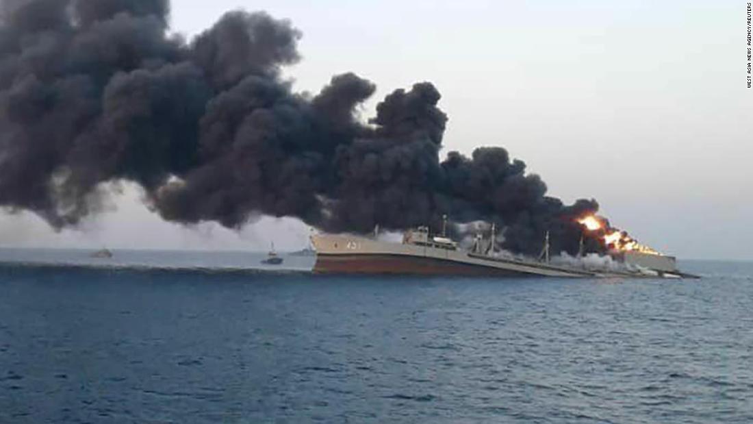 One of Iran's biggest navy ships sinks after catching fire