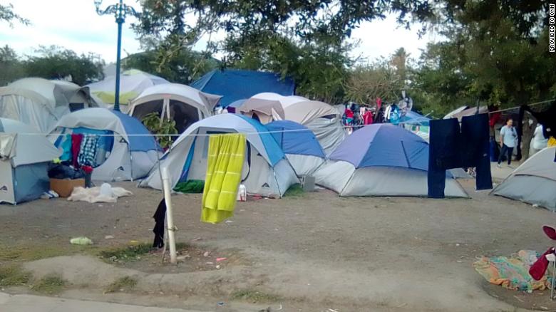  A tent city has been erected by migrants in a public park in Reynosa, Mexico. The trees in the park are connected by clothes lines as migrants, mostly from Central America, make the park their home