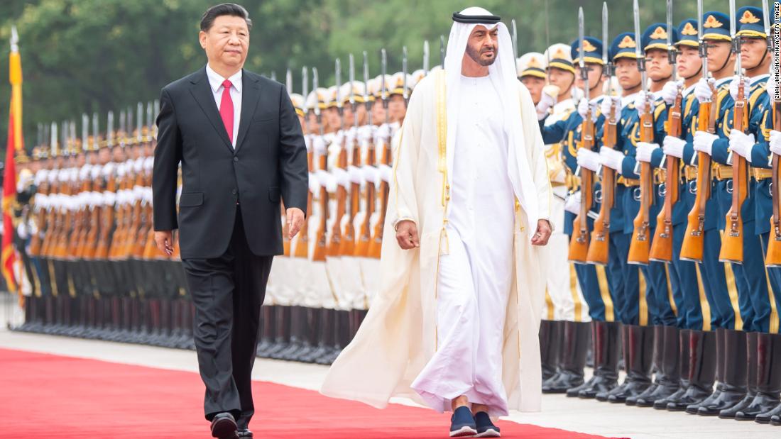 Chinese President Xi Jinping holds a welcome ceremony for Sheikh Mohammed bin Zayed Al Nahyan, crown prince of Abu Dhabi of the United Arab Emirates, before their talks in Beijing, China, on July 22, 2019. 