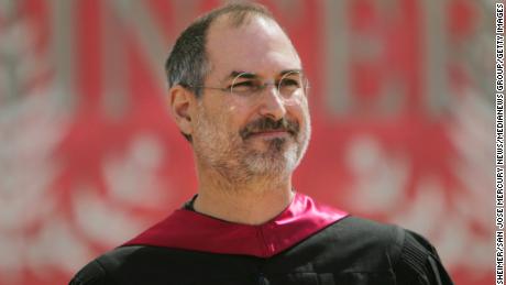 Steve Jobs speaks during the 114th commencement at Stanford University in Stanford, California on Sunday, June 12, 2005. Steve Jobs, CEO of Apple and CEO of Pixar Animation Studios gave the commencement address. (Jim Gensheimer/San Jose Mercury News) (Photo by MediaNews Group/The Mercury News via Getty Images)