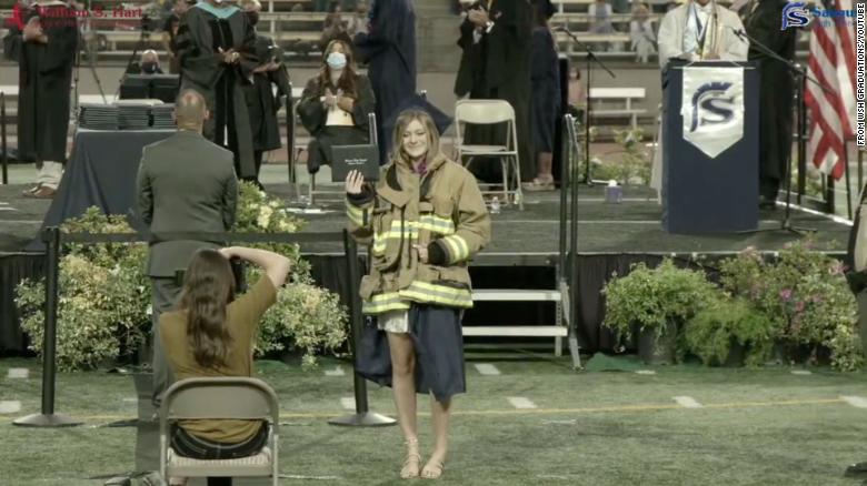 Her father was killed in the California fire station shooting. Firefighters came to her graduation