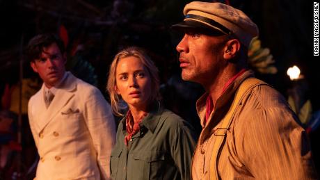 Jack Whitehall, Emily Blunt and Dwayne Johnson in Disney&#39;s &quot;Jungle Cruise,&quot; which released simultaneously in theaters and on Disney+ due to the pandemic.